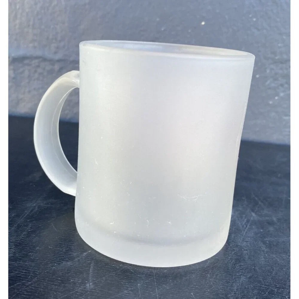 Frosted Glass Mug  Cartoon Mom And Girl Saying Hello And Hi Hearts Flowers